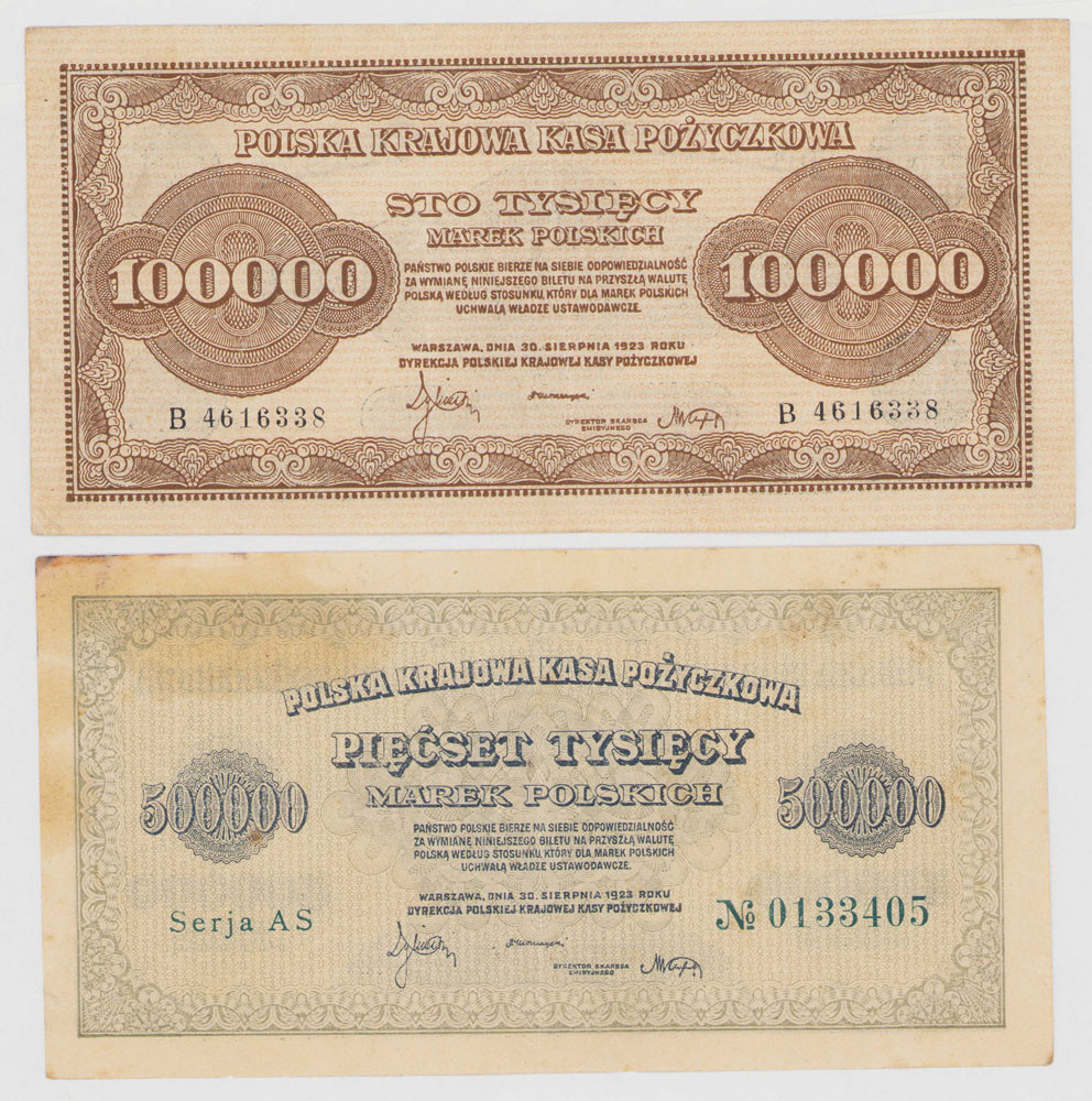 100.000 marek polskich 1923 seria B i 500.000 marek polskich 1923 seria AS  - RZADKIE